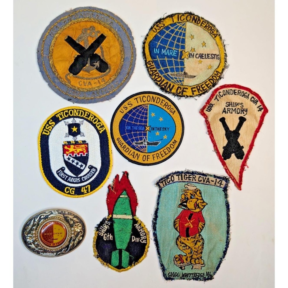 Vietnam War US Navy USS Ticonderoga CVA-14 Patch Lot & Belt Buckle Original